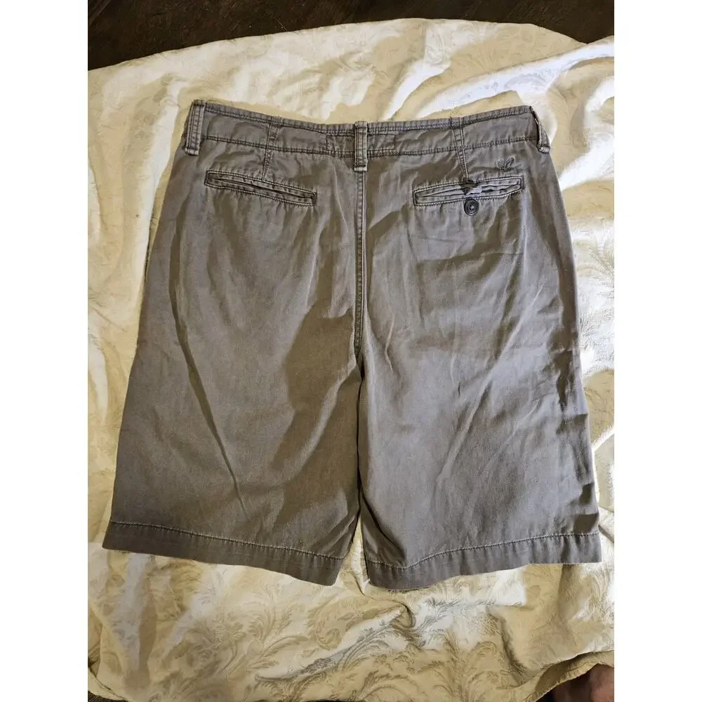 American Eagle Shorts, Longer Length, Mens Sz 36 Gray Khaki Chino Flat Front